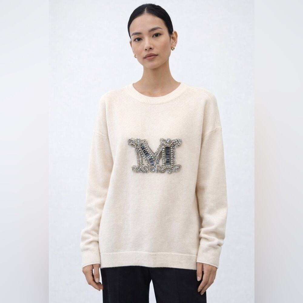 Max Mara Palato Long Sleeve Wool & Cashmere sweater, Ivory, OS